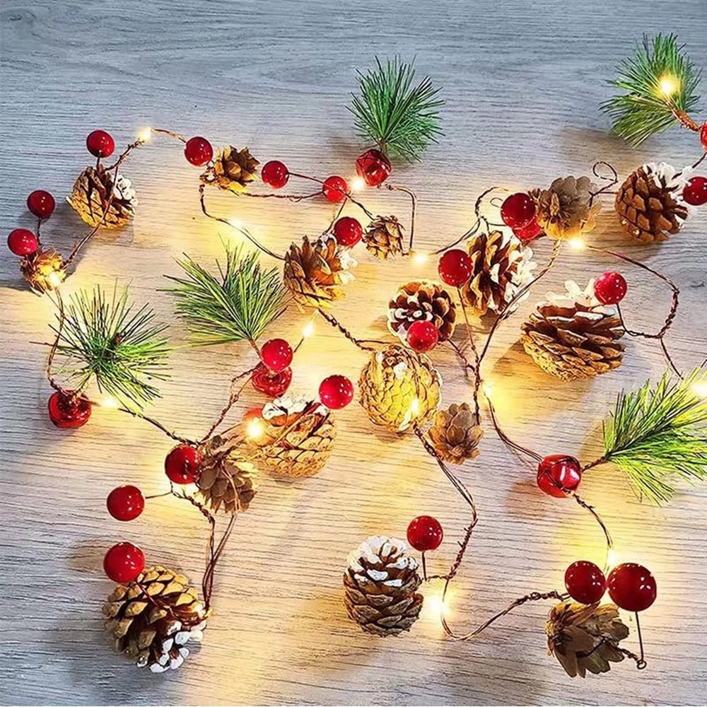Tabeskly Christmas Pine Cones Twig String Lights Fairy Natural - Picture 1 of 1